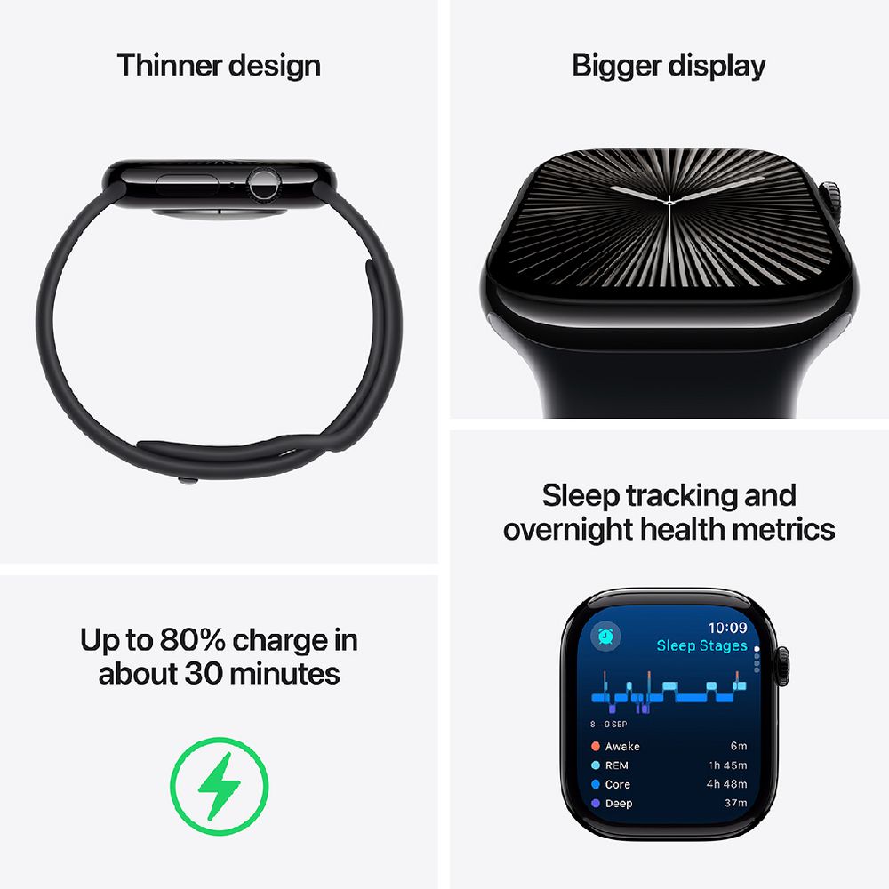 Apple Watch Series 10 Jet Black Aluminium Case GPS (Black, 42mm, S/M), Smart