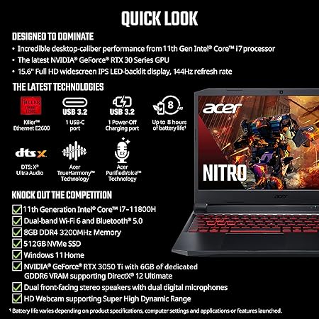 Acer Nitro 5 15.6" Full HD | RTX 3050 | Core i7-11800H / i5-12500H | 16GB RAM | 512GB SSD | Windows 11