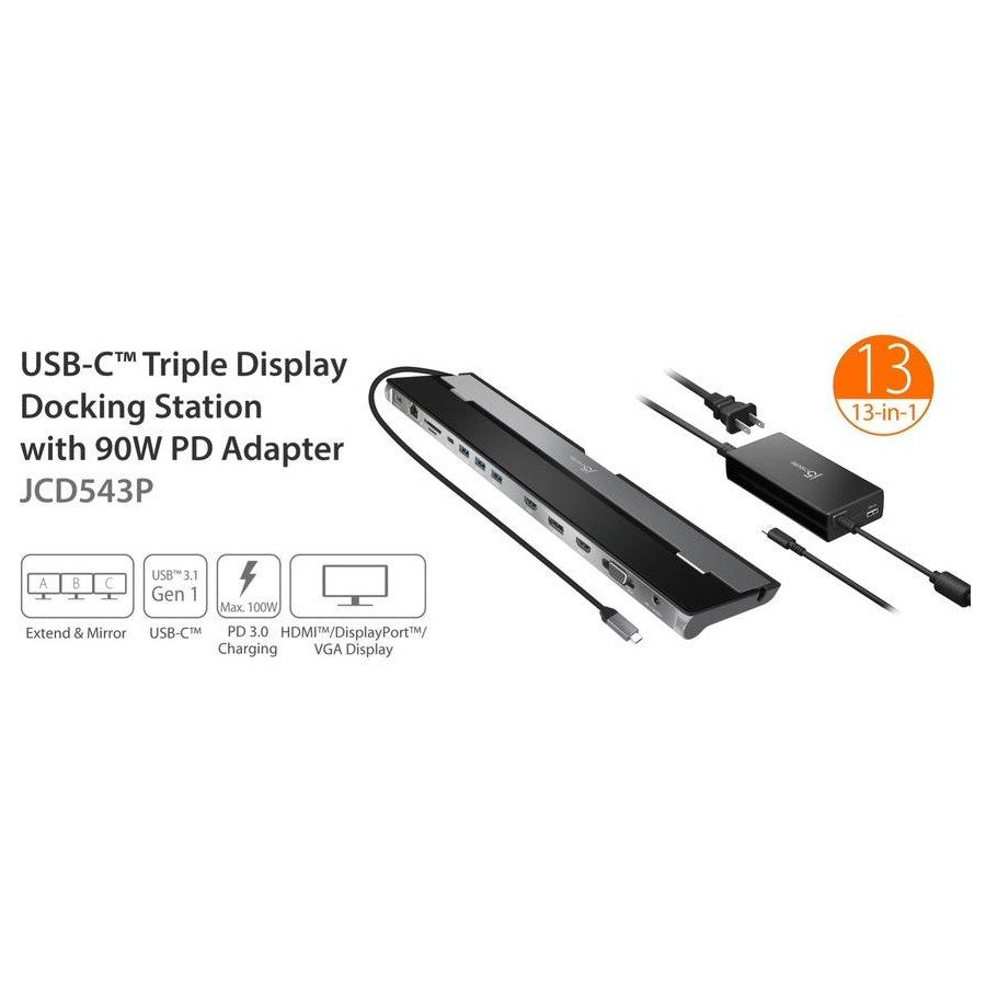 J5create USB-C Triple Display Docking Station JCD543 | 100W Power Delivery