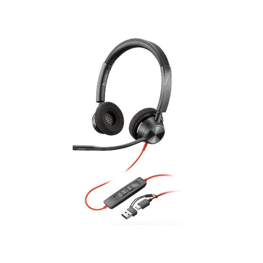 HP Poly Blackwire 3320 Stereo USB-C Headset with USB-C/A Adapter | New Open Box